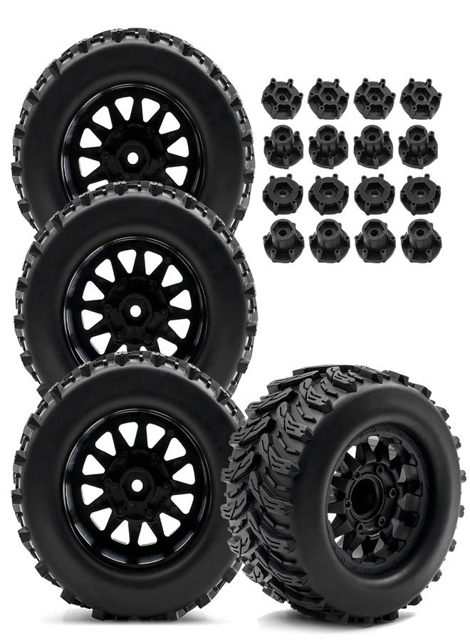 Rcarmumb 12mm/14mm Hex RC Truck Tires Wheel for 1/10 Arrm a Granite Vorteks Big Rock,Rustler Stampede Hoss/Axia1 LOS1 Red cat Rc 4wd,4pcs Rc Truck Tires,Black - Image 1